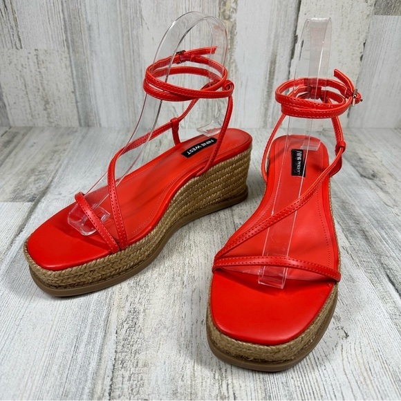 New Nine West Alexx Platform Wedge Sandal Red #840 - Picture 1 of 12